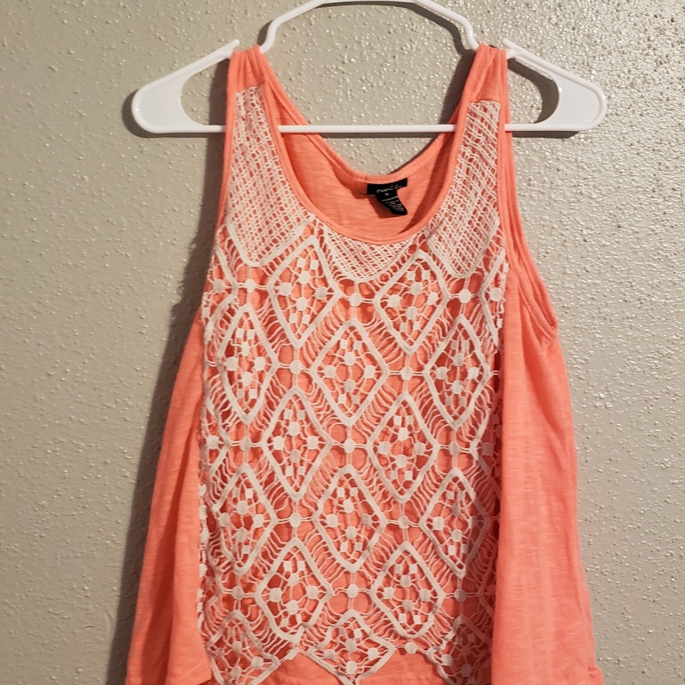 Bright orange crochet front tank top